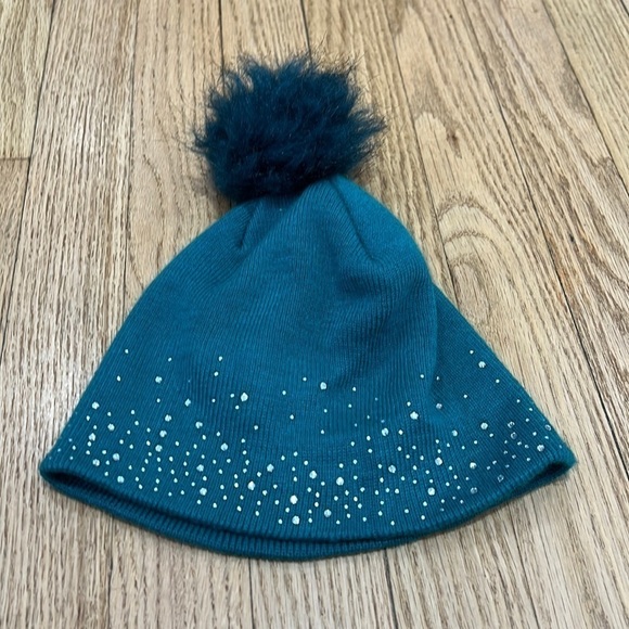 Rhinestone Knit Beanie Hat with Pompom - Picture 4 of 4